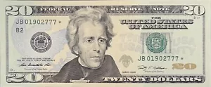 20 Dollar Bill 2009 Uncirculated Federal Reserve Star Replacement Note B01902777 - Picture 1 of 12