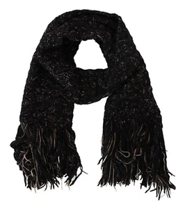 DOLCE & GABBANA Scarf Black Wool Knitted Wrap Foulard Fringe 230cm x 32cm $1000 - Picture 1 of 7