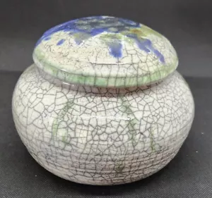 Japanese Ceramic Lidded Bowl Vtg Pottery Container Crackle 5" - Picture 1 of 12