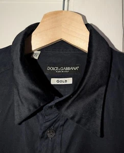 Dolce & Gabbanna Gold Men’s Navy Shirt Sith Velvet Collar Size 15.5 Inch Neck - Picture 1 of 6