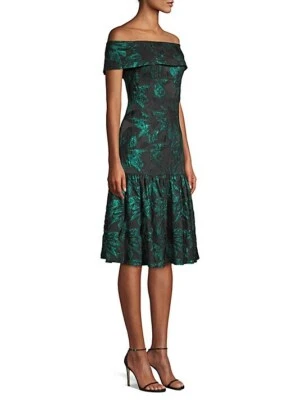 NOVO Vestido Aidan Mattox Preto Fora do Ombro com Babados (Tamanho 8) - MSRP $265 - Imagem 1 de 4