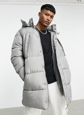 ASOS дизайн longline пуховик куртка со съемным капюшоном в серый размер M - Изображение 1 из 4