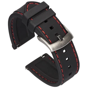 Quick Release Silicone Watch Band - Black / Red Stitching - 18, 20, 22 or 24mm - Picture 1 of 4