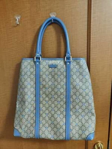 GUCCI Monogram GG Supreme Stars Light Blue Tote Bag From Japan USED - Picture 1 of 8