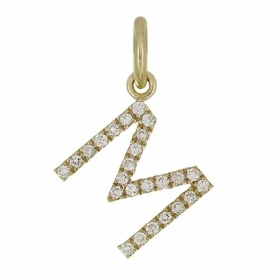 14k Yellow White or Rose Gold Diamond Initial Letter M Charm Pendant - Image 1 of 4