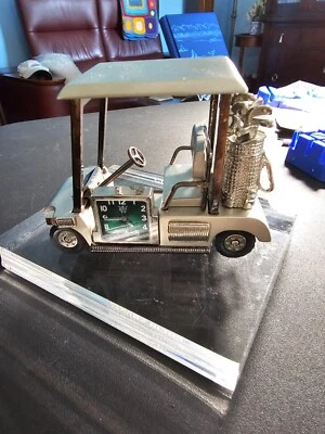 Clock Golf Cart w Moving Wheels Stainless Steel Green Clock Face New Battery - Image 1 of 4