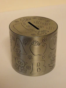 MONEY BOX PEWTER BABY COIN BOX NURSERY COLLECTABLE METAL - Picture 1 of 3