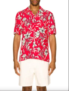 rag & bone Avery Floral print Camp men's red/white 100% viscose Shirt Sz S - Picture 1 of 12