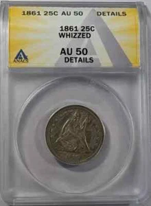 1861 P Seated Liberty Quarter ANACS AU-50 WHIZZED - Picture 1 of 4