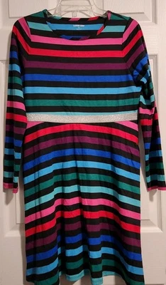 Lands' End Girls striped knit dress size XL (14) modest colorful long sleeve - Image 1 of 4