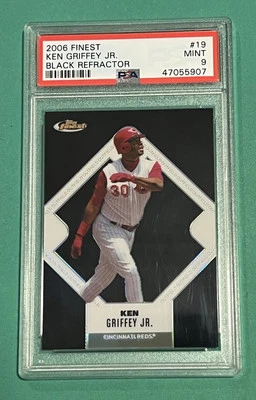 KEN GRIFFEY JR. 2006 TOPPS FINEST BLACK REFRACTOR /99 PSA 9 MINT REDS HOF - Image 1 of 2