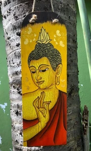 Arte Tailandés Placa Buda Panel Madera Oración Pared Decoración Teca Tallada Pintado Monje - Imagen 1 de 11