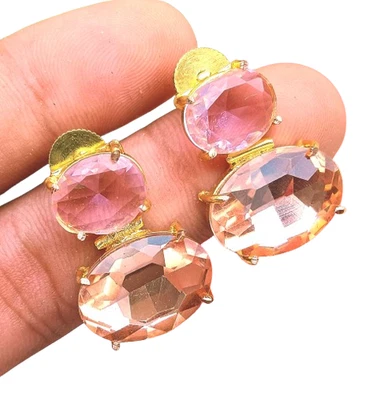 Elegantes aretes de piedras preciosas de vidrio facetado enchapados en oro de 18 quilates para mujer joyería Foto 1 de 4
