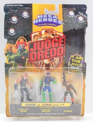 Mega Heroes Judge Dredd Judge vs. Cons Pack #1 Mattel 1995 Nuevo en tarjeta Foto 1 de 4