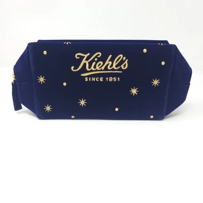 NEW Kiehl's Holiday Cosmetic Makeup Bag Pouch Velvet Dark Blue Stars Gold - Image 1 of 4