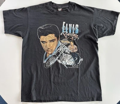 Vintage 1991 Elvis Presley Black Sz XL Single Stitch T Shirt Screen Stars USA - Image 1 of 4