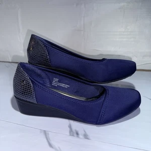 LONDON FOG Zapato Tacón Cuña Talla 8.5 M Azul Oscuro Piel de Serpiente Texturizado - Imagen 1 de 18