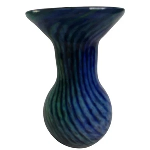 Handblown Art Glass Swirl Bud Vase Blue Teal Purple Signed Studio Glass 6.5" - Picture 1 of 8