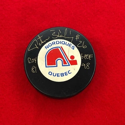 Peter Stastny Quebec Nordiques Autographed Puck w/ HOF 98 & ROY 81 Notations - Image 1 of 3