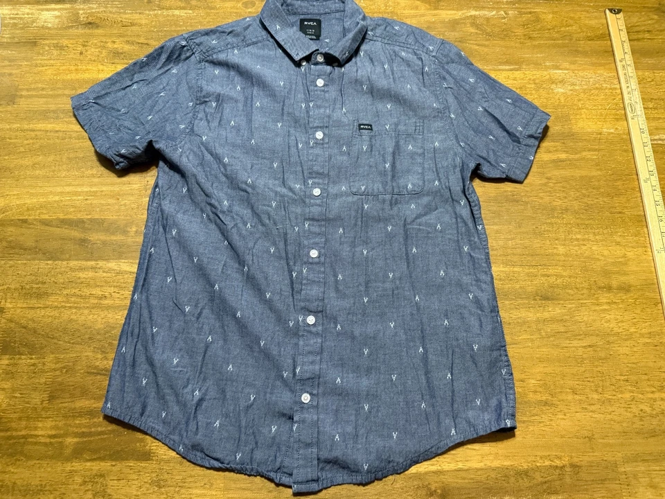 Camisa RVCA, Para Hombre Talla Grande, Azul Blanco, Camisa Manga Corta Foto 1 de 4