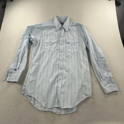 Vintage Rockmount Ranch Wear Shirt Mens 16 Blue Western Pearl Snap Gold Thread - Image 1 of 4