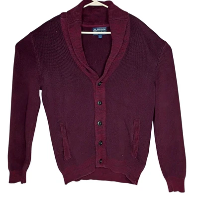 Cárdigan Suéter Cuello Chal Trapo Americano Para Hombres Grande Borgoña Negro Abuelo Foto 1 de 4