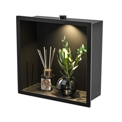 Stainless Steel Shower Niche 12" X 12" Matte Black with Downlight Waterproof ... - Image 1 of 4