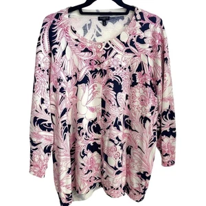 Cárdigan elástico Talbots Mujer 3X Rosa Azul Paisley Cuentas Suéter Talla Grande - Imagen 1 de 7