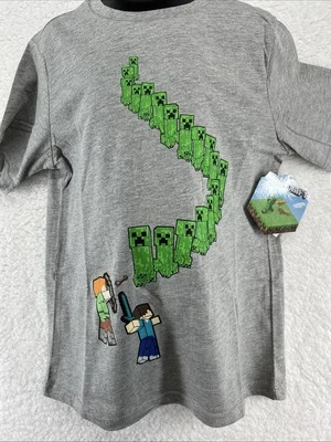 Mojang Minecraft Boys Creeper Walk Steve Alex T-Shirt Gray sz SM 6-7 NEW Tagless - Image 1 of 4
