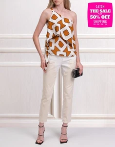 RRP €279 BARBA NAPOLI Silk One Shoulder Top IT40 US4 S Geometric Made in Italy - Picture 1 of 7