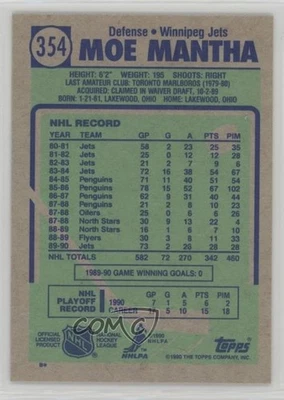 1990-91 Topps Blank Front Moe Mantha #354 - Image 1 of 2