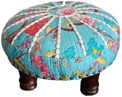 PARISIENNE MARKETPLACE GORGEOUS FLORAL OTTOMAN 16" X 9" NEW - INDIA - Image 1 of 3