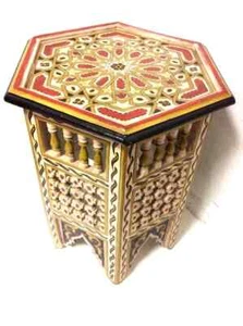 Moroccan Side Table Handmade Modern Moucharabi Delicate Hand Painted Table Side - Picture 1 of 3
