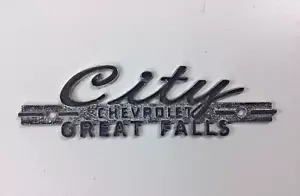 City Chevrolet Great Falls Dealership Dealer Metal Emblem Chrome Vintage 5.5" - Picture 1 of 4