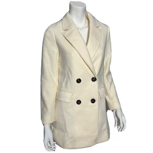 Allegra K Women's Notched Lapel Double Breasted Outwear Winter Coat XS Beige - Picture 1 of 11