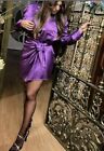 Zara BNWT Purple Satin Long Sleeve Wrap Mini Dress Small Party Rrp £49.99