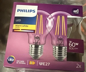 Philips Frosted LED Light Bulb Warm White 2700K Pack Of 2 E27 - SOLD AS SHOWN - Picture 1 of 2