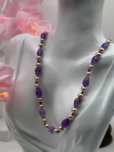 Sterling Silver 925 Necklace Amethyst Freshwater Pearl - Picture 1 of 6