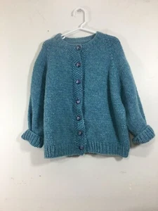 LITTLE GIRLS WOOL HANDMADE KNIT CARDIGAN SZ XS MEASUREMENTS BELOW - Picture 1 of 6