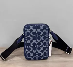 COACH CY889 Aden Crossbody Bag In Signature Denim & Leather Denim/Deep Blue - Picture 1 of 13