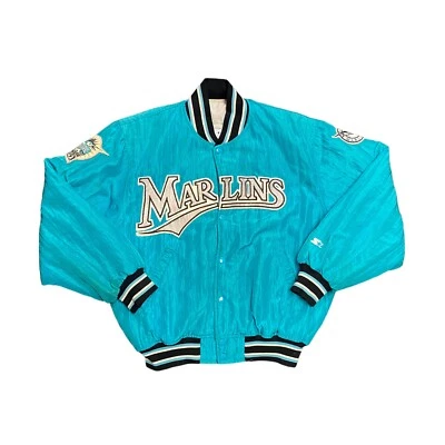 Auténtica chaqueta de iniciación Bullpen vintage emitida por los Florida Marlins MLB talla mediana Foto 1 de 4