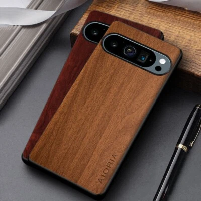 For Google Pixel 9 Pro XL, Slim Business Retro Leather Wooden Pattern Cover Case - Image 1 of 4