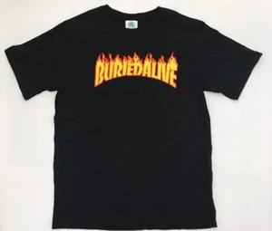 Maglietta BURIED ALIVE BA Flame Logo Thrasher Nera Streetwear Corea Centinaia Taglia M - Foto 1 di 5