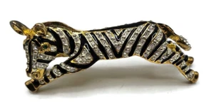 Joanna Buchanan Zebra Animal Gold Tone Brooch Pin Enameled Stripes Rhinestones - Picture 1 of 8