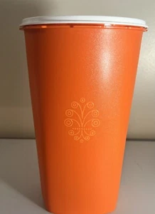 VINTAGE Tupperware Tall Snack Canister 1222 ORANGE+NEW Servalier Starburst Seal - Picture 1 of 11