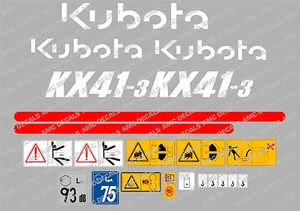 Kubota KX41-3 Mini Bagger Komplette Aufkleber Satz mit Sicherheit Warnzeichen - Bild 1 von 1