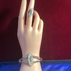 Vintage Silver Tone & Crushed Turquoise Unicorn Cuff And Ring Set Size 7