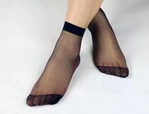 Women's Black Sheer Reinforced Toe Stretchy Nylon Sexy Ladies Ankle Socks P202 - Picture 1 of 4