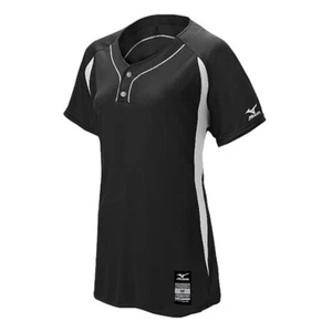 Mizuno Girl's Elite 2-Button Game Jersey, Black, Sz. M (YM) - Picture 1 of 14