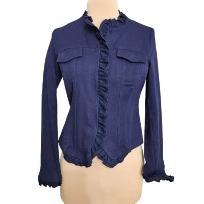 Chaqueta Blazer Marc Bouwer Mujer Pequeña Azul Algodón Volantes Manga Larga Bolsillos Foto 1 de 4